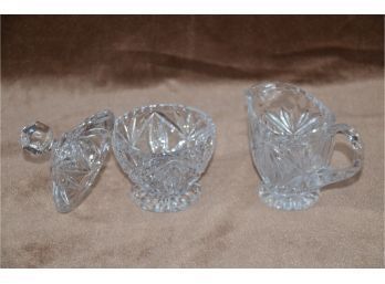 (#53) Crystal Glass Covered Sugar And Creamer