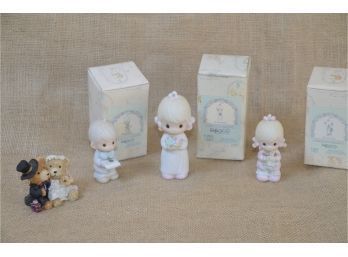 (#94) Precious Moments Petite Figurines Ring Bearer, Brides Maid, Flower Girl With Boxes, Resin Bear 2'