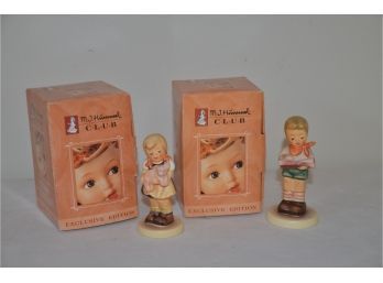(#174) Hummel Goebel Figurine Hummel Club (2): HUM 2087/B HONOR STUDENT #1528 - HUM 2052 PIGTAILS #1382