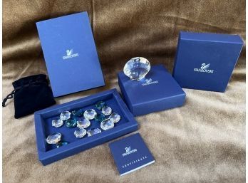 (#110A) Swarovski Crystal Medium SCALLOP Art Glass And Miniature 2 Sizes Blue And Clear Scallops Boxed