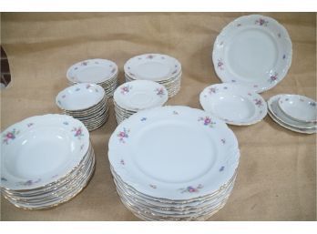 (#30) Vintage 71 Piece Walbrzych Wawel Made In Poland China Dish Set - Pink Roses Floral Sprays Gold Trim