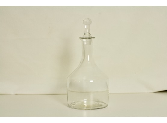 (#61) Vintage Decanter Round Bottom Clear Glass With Glass Stopper  4 1/2' Base X 10' (H)