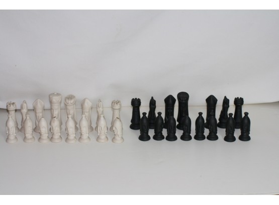 (#74) Ceramic Unglazed Chess Pieces. Some Of The Pieces Have  Damaged  Check Photo's