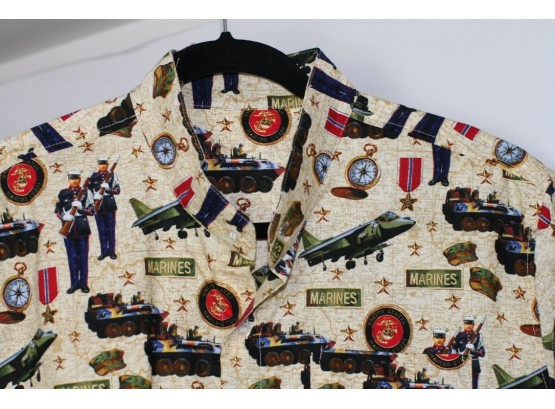 (#270) NEW Marines Style Casual Button Down Collarless Mens Dress Shirt/ Short Sleeve Size-med/ Pure Cotton
