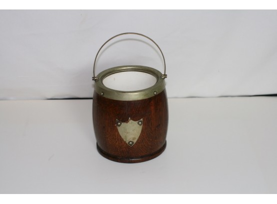 (#30) Antique English Ice Bucket/ Porcelain Lining & Brass Accents Crest, Rim, Handle