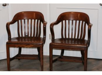 (#165)  1940s Court House Arm Chairs Solid Wood- Heavy-  Surprisingly Very Comfortable