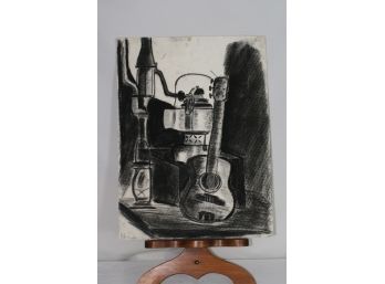 (#47) Charcoal With Guitar And Lantern Unframed 18'x24' Signed