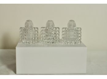(#203)  3- Mid Century Modern Diamond Cut Glass Salt And Pepper Shakers