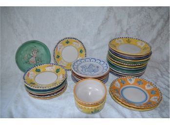 Italian Pottery Solimene 14 Dinner And 14 Luncheon Plates, 2 Soup Bowls, 2 Cereal Bowls