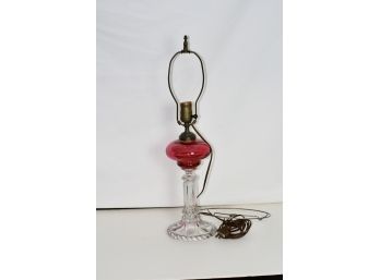 (#45) Vintage Ruby Red & Embossed Glass Pedestal/Electrified  Oil Lamp