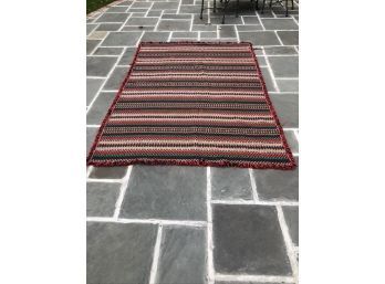 (#153) Woven Ethnic Style Reversible Area Rug With Fringed Edge All Around  Check Photo's