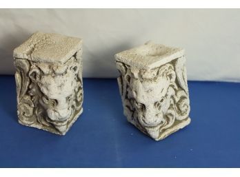 (#1) Pair Of Architectural Salvage  Cement Corner Lions Heads
