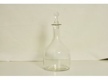 (#61) Vintage Decanter Round Bottom Clear Glass With Glass Stopper  4 1/2' Base X 10' (H)