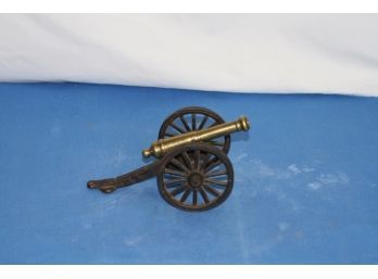(#7) Antique Iron And Brass Model Of A Single Cannon From England