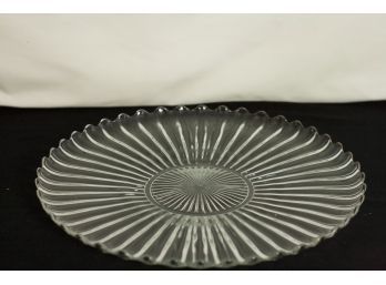 (#80) Very Large MCM Serving Glass &  Scalloped Edge Platter  18 1/2' Round