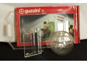 (#142)  Guzzini MCM Style  -acrylic Serving Bar Wear/water Pitcher/ice Bucket Tray &tongs Like New