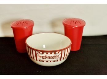 (#91) William Sonoma Popcorn Ceramic Bowl  & 2 Microwave Personal Size Popcorn Makers By Josie
