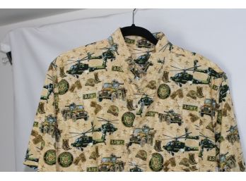 (#268) NEW Army  Style Pocket Front Casual Button Down Collarless Mens Dress Shirt/ Short Sleeve Size Med.