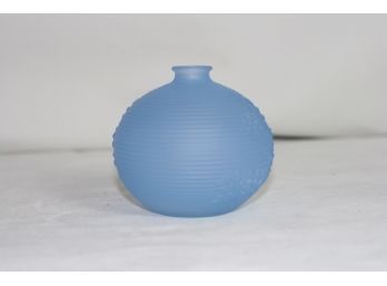 (#242) Vintage Tiffin Blue Depression Satin Glass Vase Raised Relief Ribbed Floral Design