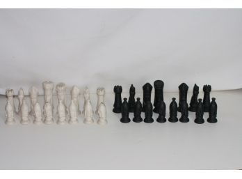 (#74) Ceramic Unglazed Chess Pieces. Some Of The Pieces Have  Damaged  Check Photo's