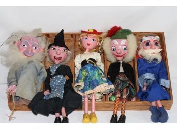 (#204) Circa 1960s 5-Pelhem Wood Marionette Puppets Made In England/In Original Found Condition-check Photo's