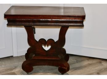 (#152)American Empire Style Swivel Lift Top Game /entry Table  With Heart Shaped Base Check Description