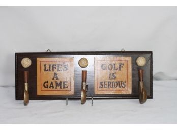 (#185) New Golf Theme  Wood Plaque With Faux Golf Club Hooks- Home Decor Coat Rack