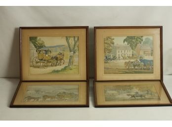 (#214) (4) Vintage  & Matted Prints:  History Of The Stage Coach Era And Post Rider