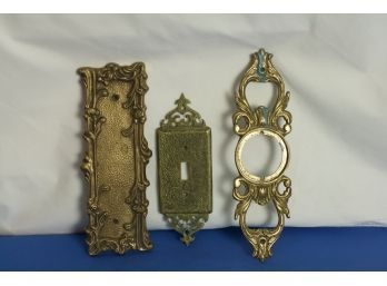 (#4) Lot Os 3 Brass Vintage Backplates/ Mid Century Switch Plate Cover