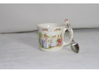 (#225) Bunnykin's Infant/Child Cup With Spoon/ Royal Doulton Fine Bone China England