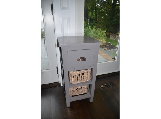 Grey Wood Side Accent Table - One Drawer 2 Storage Baskets