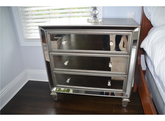 Mirrored Front Silver Side Panels Side Chest Night Stand