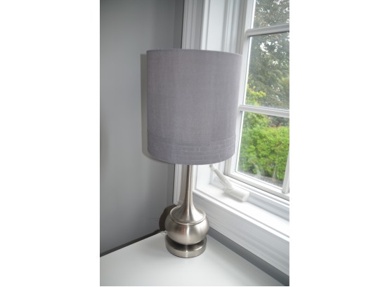 Table Lamp Satin Nickel Base Grey Shade
