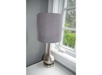 Table Lamp Satin Nickel Base Grey Shade