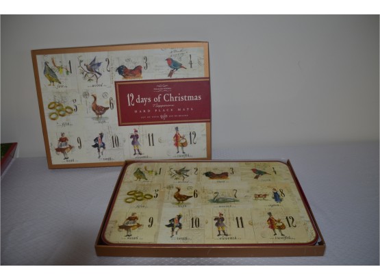 (#34) William Sonoma 12 Days Of Christmas Napperons Hard Placements Set Of 4 NEW In Box