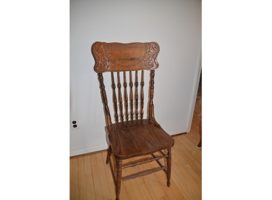 (#6) Antique Press Back High Back Spindle Side Accent Chair Beautiful Vintage Hardware