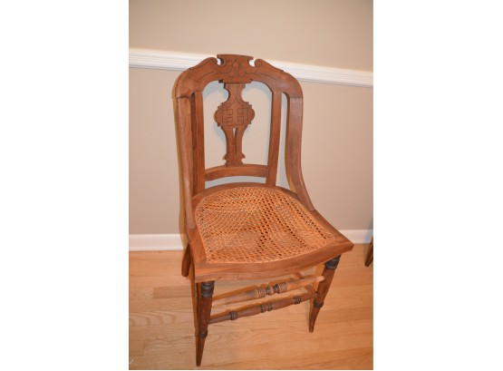 (#12) Vintage American Empire Wood Caned Seat Side Chair - Caning Sinking In Middle
