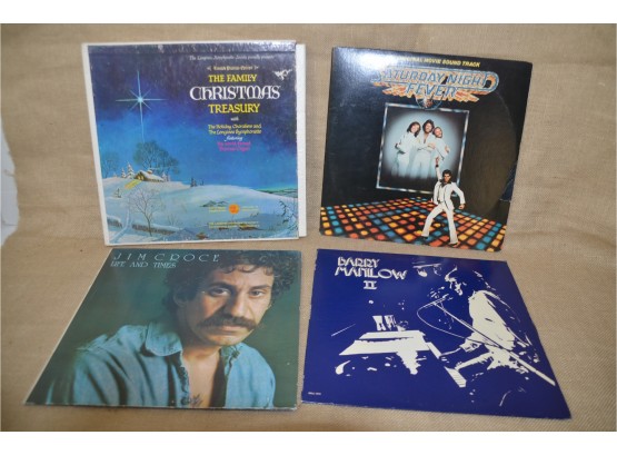 (#284) Record Albums Set Of 4 (christmas Treasury Boxed Set, Saturday Night Fever, Barry Manilow, Jim Croce)