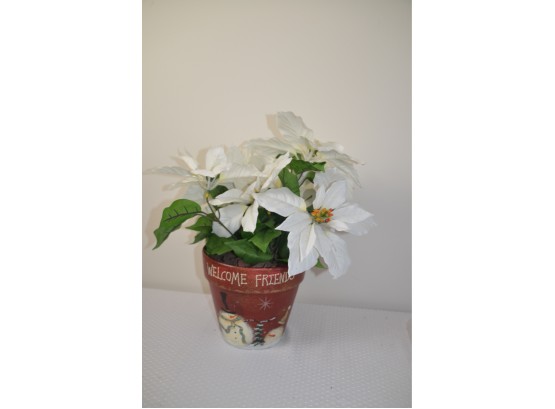 (#73) Artificial Poinsettia Welcome Ceramic 7' Planter (plant Can Be Removed)