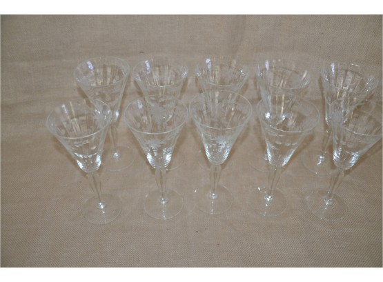 (#238) Vintage Etched Wine Stemmed 8.5'H Glasses Set Of 10