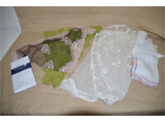 (#311) Assorted Vintage Lace Scarves & Handkerchiefs, Package Of New Mens Handkerchiefs