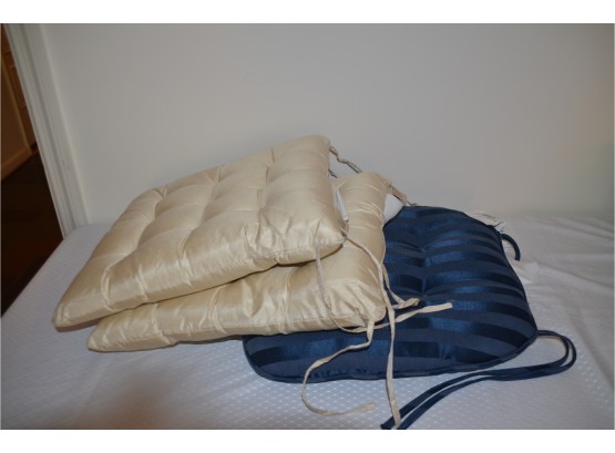(#16) Seat Chair Cushions 2 Bella Silk Cream, 1 Blue Stripe