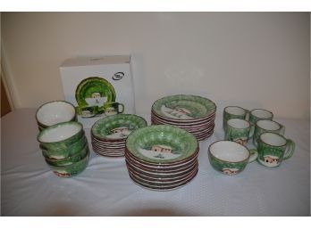 (#17) The Cellar Hand-painted Log Cabin Christmas Dinnerware Dish Set Italy Exclusive R.h. Macys -See Details