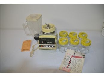 (#181) Vintage Osterizer Dual Range Pulse Matic Blender Extra Mini-Blender Containers (6) Instruction Booklet