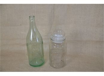 (#228) Vintage Glass PLANTERS PEANUTS Canister 8'H And J.GALLER Glass Bottle 11'H