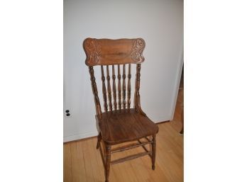 (#6) Antique Press Back High Back Spindle Side Accent Chair Beautiful Vintage Hardware
