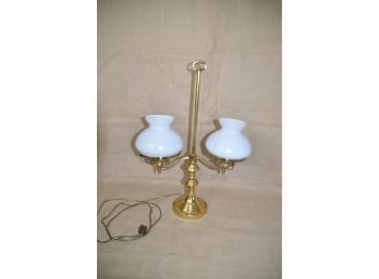 (#281) Vintage Hurricane Double Arm Table Lamp White Glass Shade 28'H