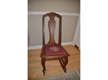 (#81) Vintage Antique Rocking Chair Armless Needlepoint Seat With Nailhead Trim