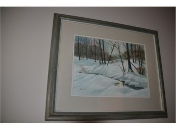(#181) Watercolor Framed Signed Artist Allen Ulmer Original Artist 22x18 Winter Scene