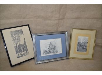 (#267) Framed Prints Set Of 3: Trinity Church, ARC Detromphe, Quincy Market - See Detail For Measurements